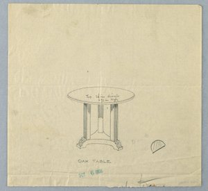 Disegno, Progetto per piccolo tavolo rotondo in rovere con gambe scanalate quadrate da Unknown